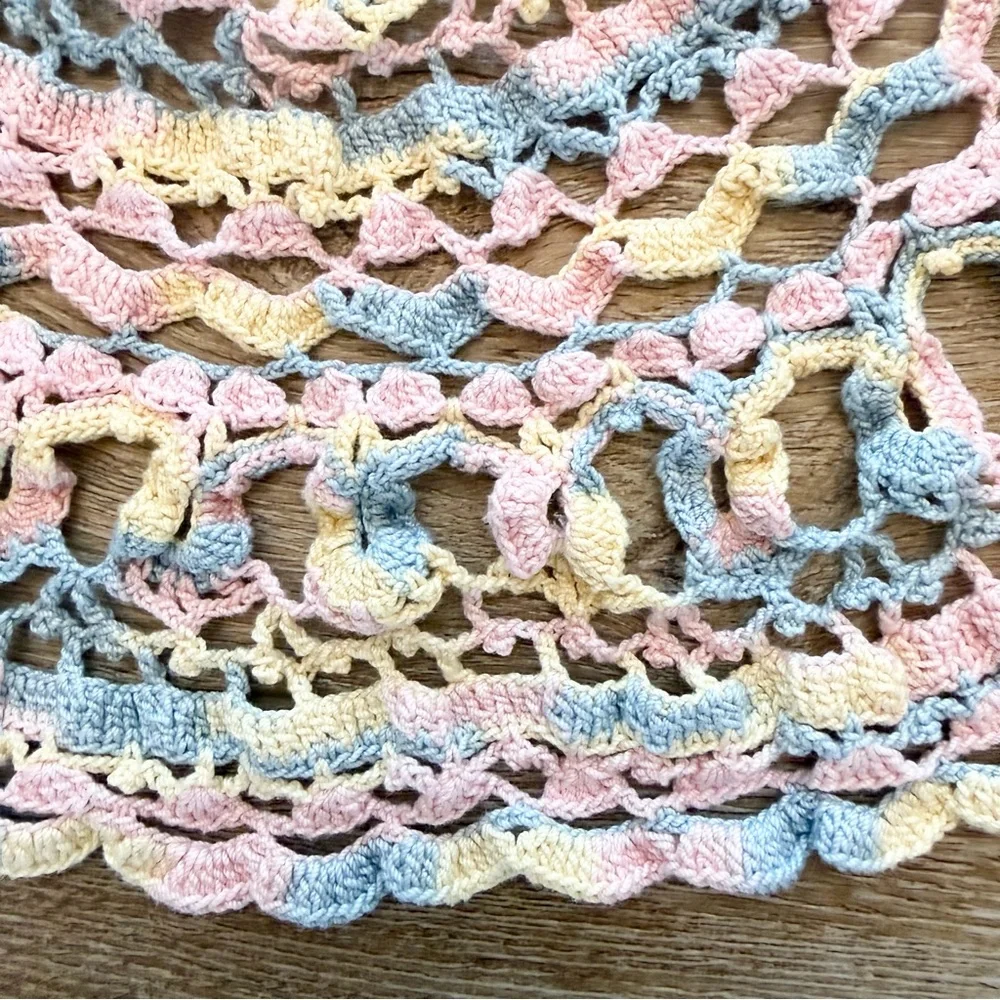 Hand Crochet Doily Bundle of 3 Round Pastels Pink‎ Scalloped Trim Rectangular